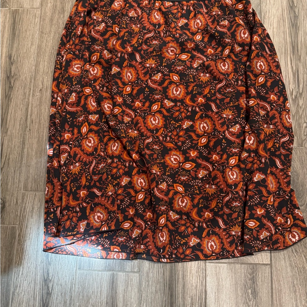 LuLaRoe Floral Midi Skirt in Rust and Black with Orange Accents